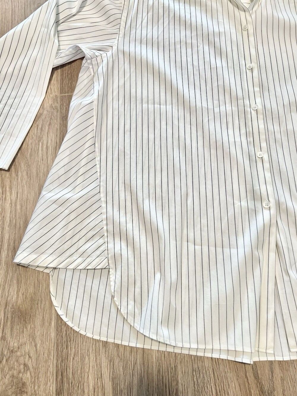 Lafayette 148 Tunic Blouse M/L White Stripe Button Down Lagenlook Artsy Modern - Picture 7 of 16